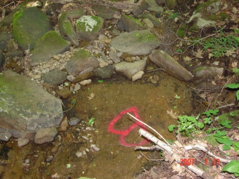 Dry bed of Amber Brook at point “B” on July 17, 2007